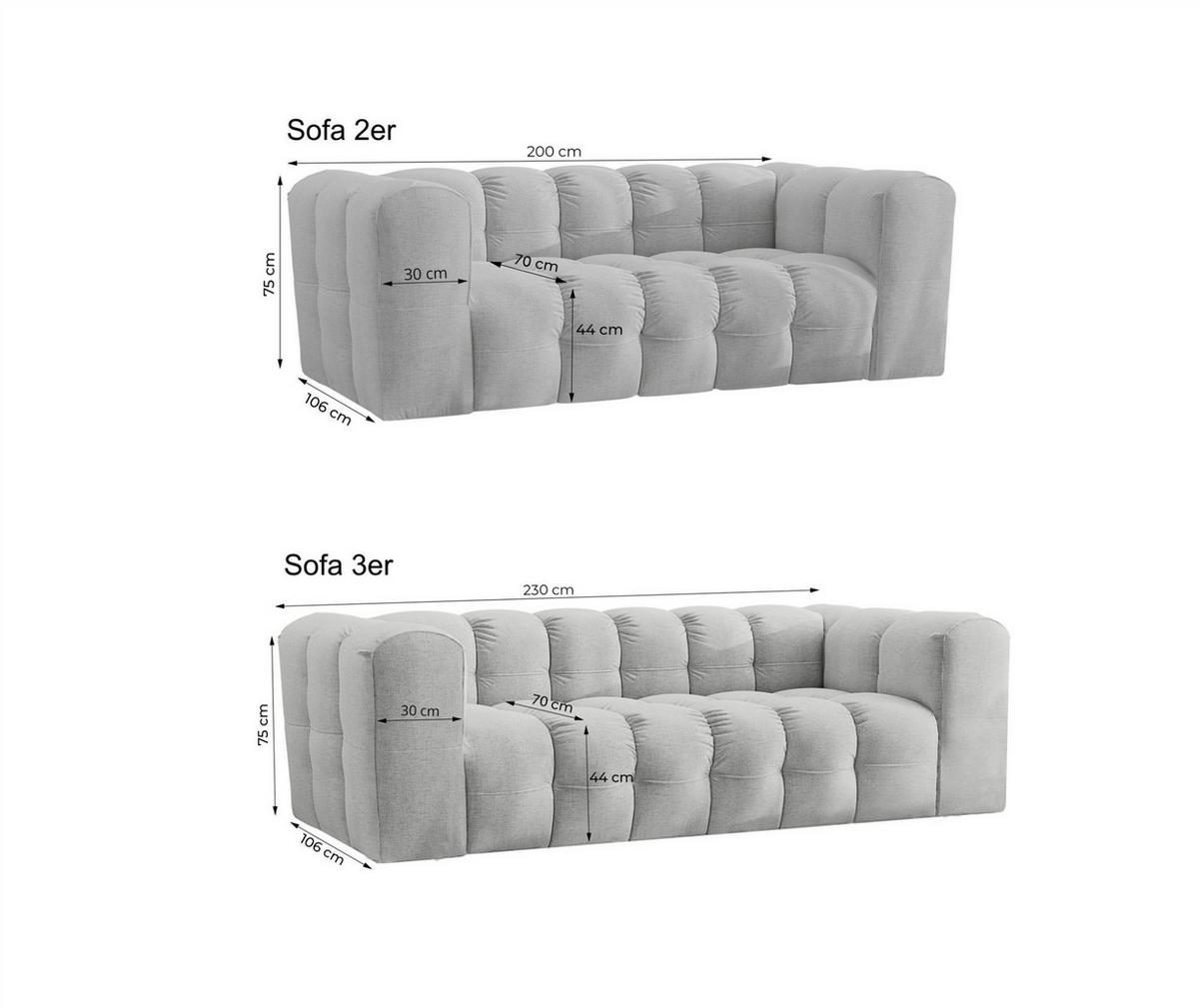 SOFASET Solvie 2-3 In Tiffani - Grün, Holzwerkstoff/Textil (230/75/106cm) - Fun Möbel