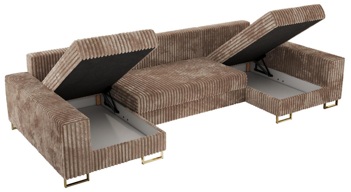 WOHNLANDSCHAFT DORIAN U Cord Braun - Goldfarben/Braun, Textil/Metall (312/85/138cm) - MKS
