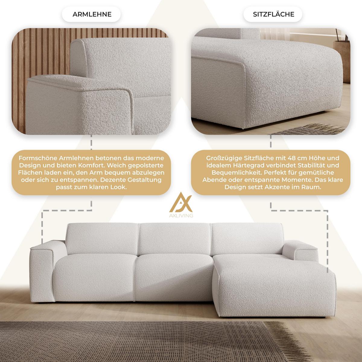 ECKSOFA L Form Didim mini Weiß 310/165/78 cm – stilvolle kleine Eckcouch R - Schwarz/Weiß, Kunststoff/Textil (310/165cm) - AX Living