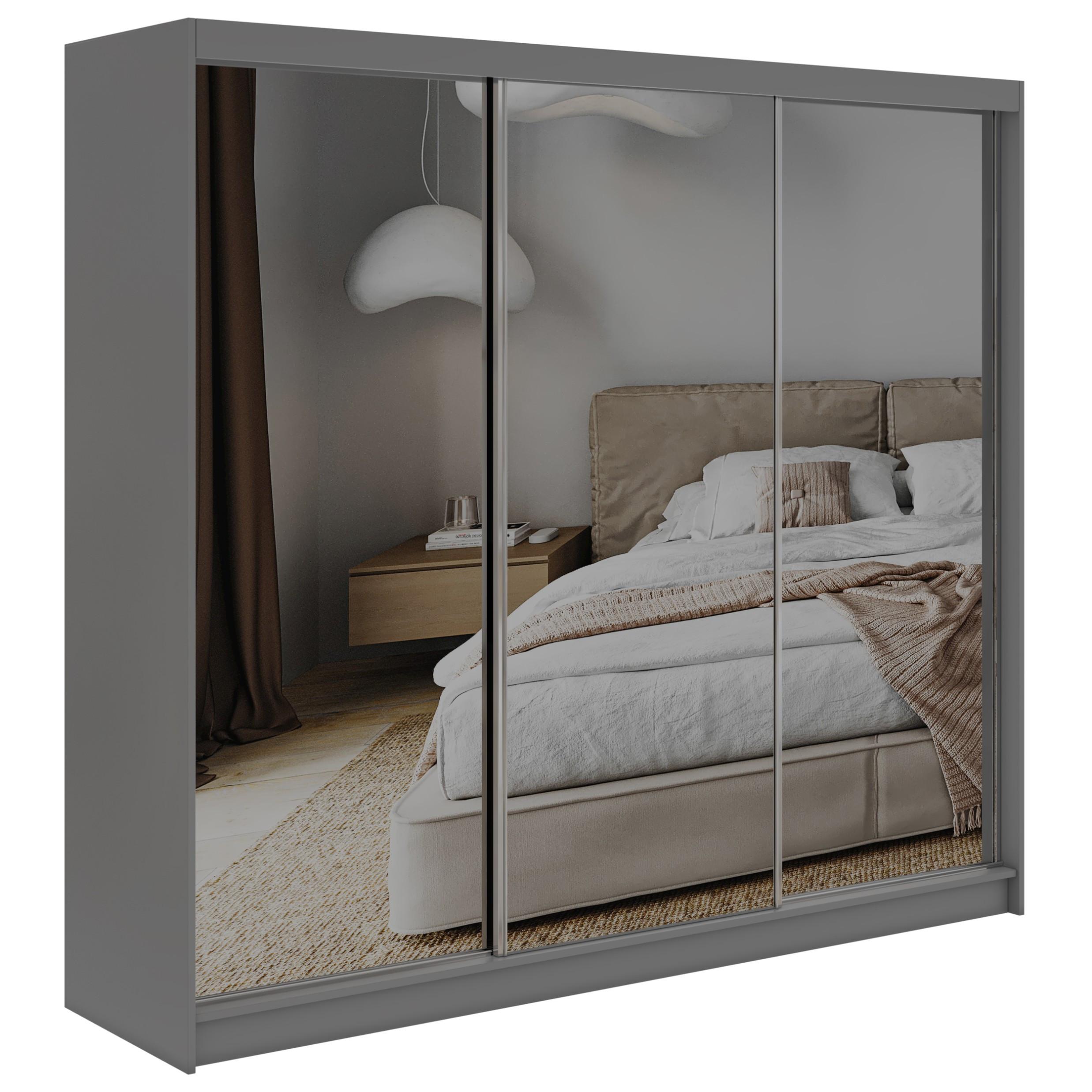 SCHWEBETÜRENSCHRANK 240 - DUBROWNIK - Grau mit Spiegel - Alufarben/Grau, Holzwerkstoff/Metall (240/216/61cm) - MKS
