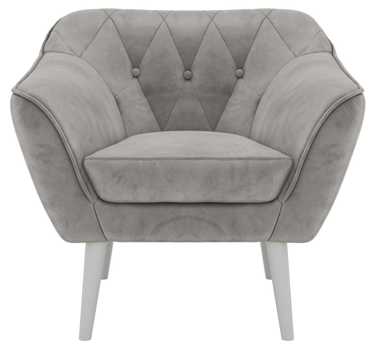 SESSEL PIRS - Hellgrau Velvet - Weiße Beine - Hellgrau/Weiß, Holzwerkstoff/Textil (80/75/74cm) - MKS