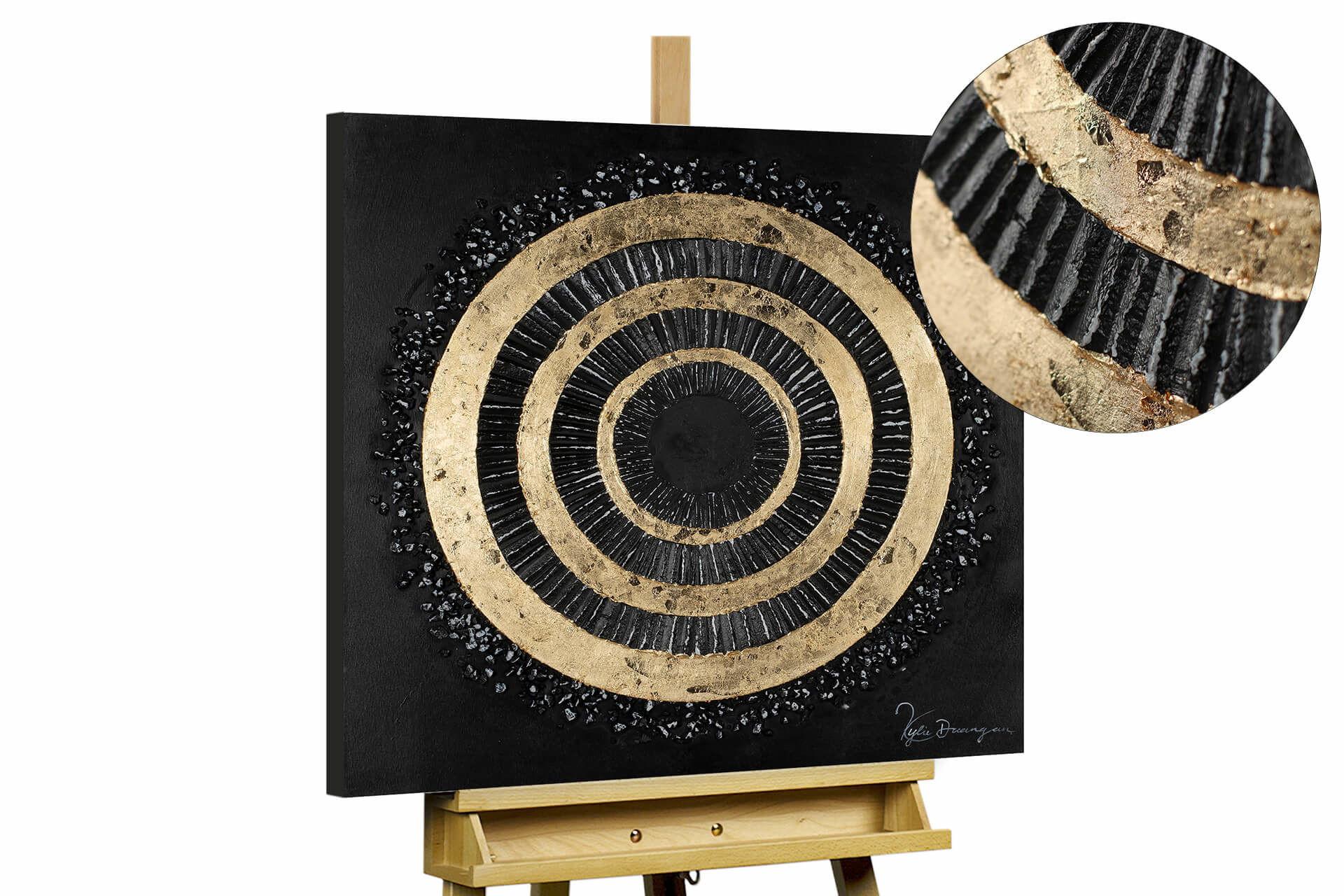 ACRYLBILD HANDGEMALT 60/60 cm - Goldfarben/Schwarz, Holz/Textil (60/60cm) - KUNSTLOFT