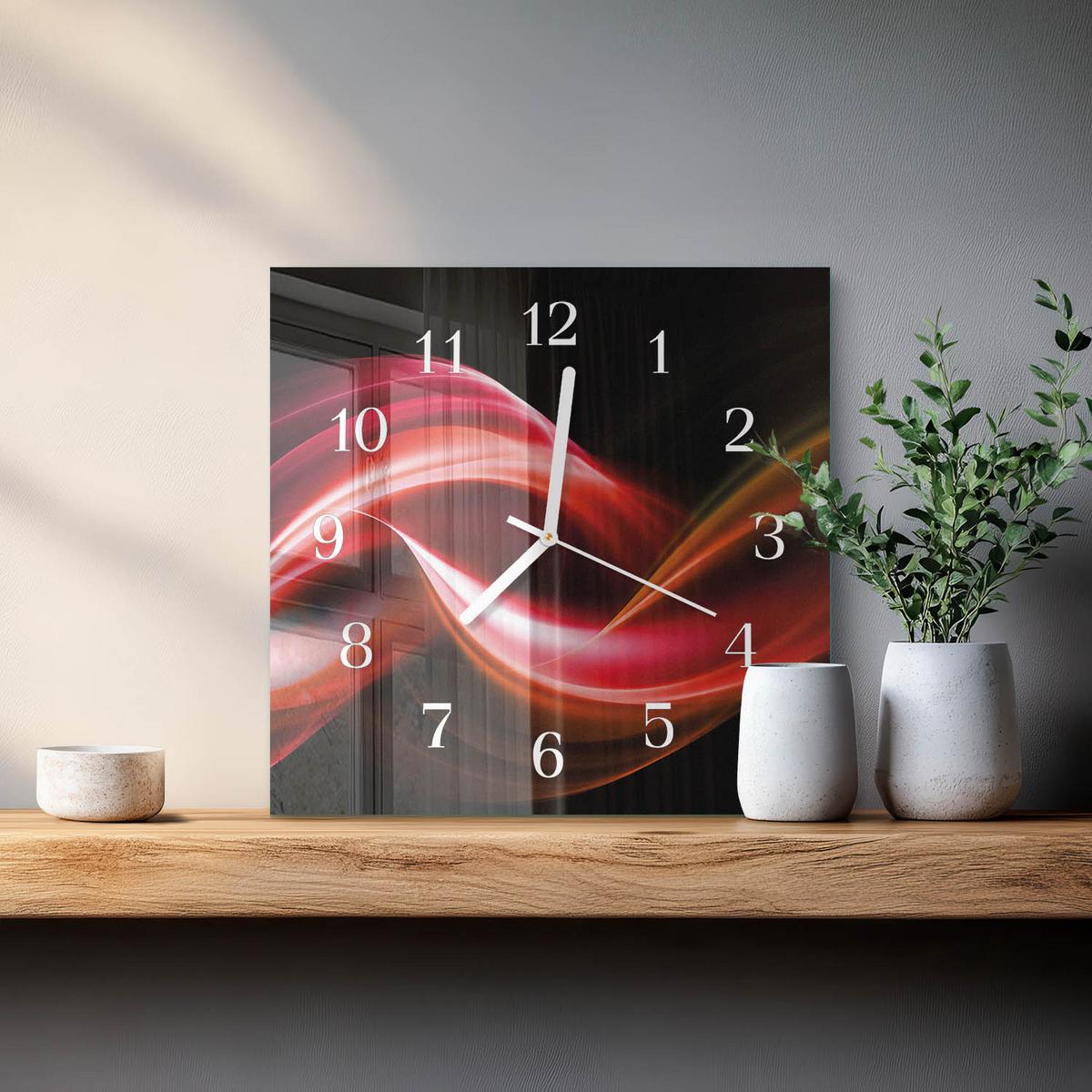 WANDUHR aus Glas 30x30 cm - Abstrakte Linien - Rot, Glas (30/30/0.4cm) - TULUP