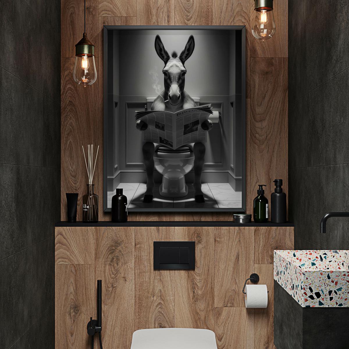 POSTER für Badezimmer WC ESEL mit Zeitung auf Toilette Abstraktion 30x40cm - Schwarz/Weiß, Papier (30/40/1cm) - Muralo