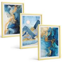 BILDER SET 3er Set - 40x60 cm Goldrahmen - Abstrakte Muster der Blue Mountains - Goldfarben, Kunststoff (40/60cm) - TULUP