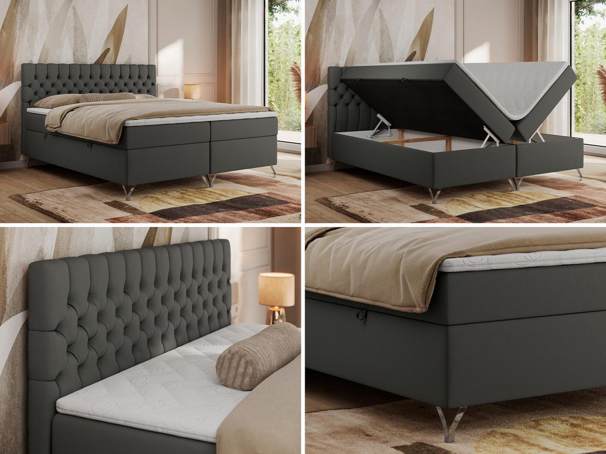 BOXBETT GRIMALDI 140/200 Dunkelgrau Kunstleder - H4 - Dunkelgrau, Holz/Textil (140/200cm) - MKS