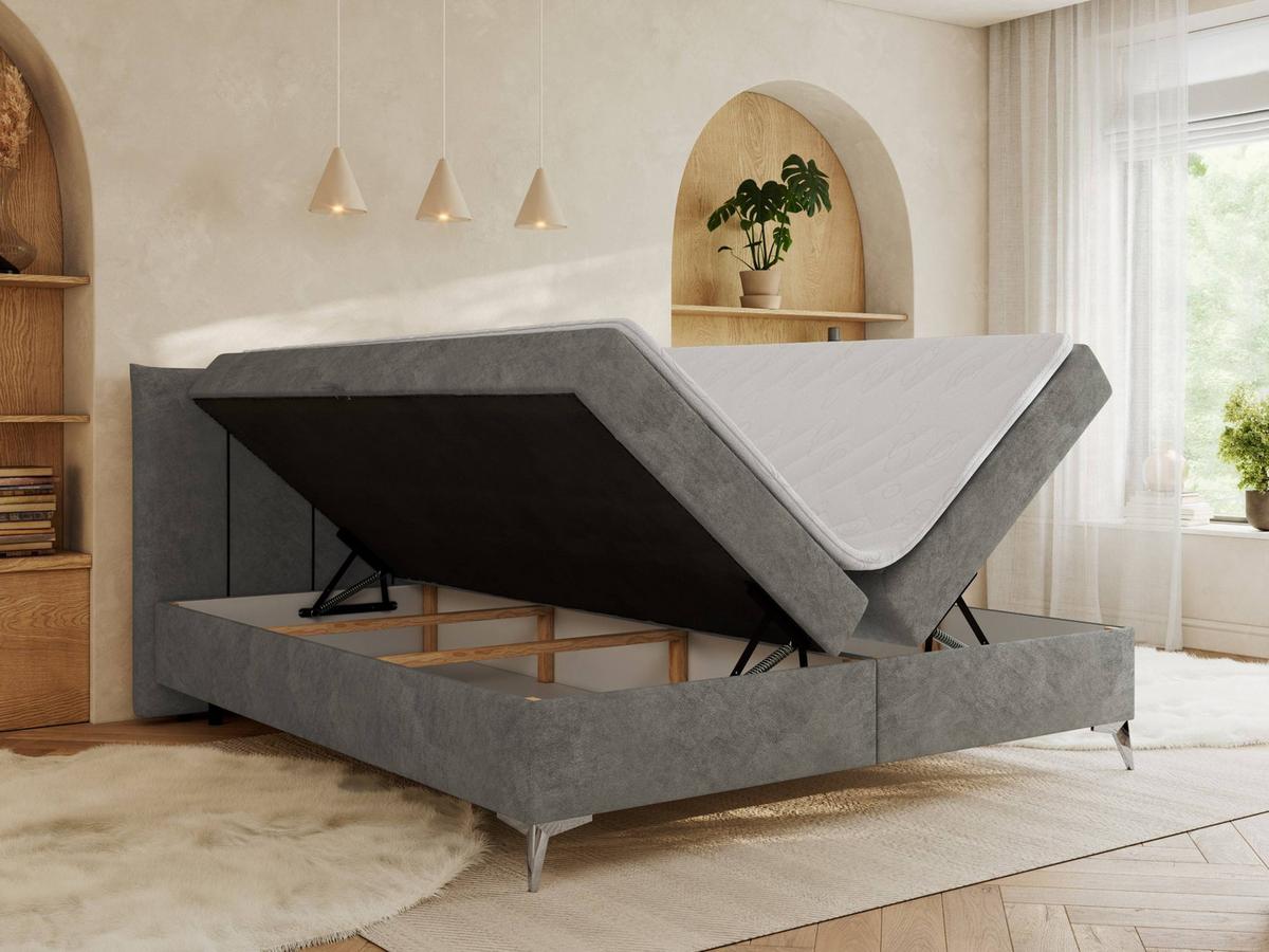 BOXBETT DRINEA 180/200 - Grau Velours - H4 - Grau, Textil (180/200cm) - MKS
