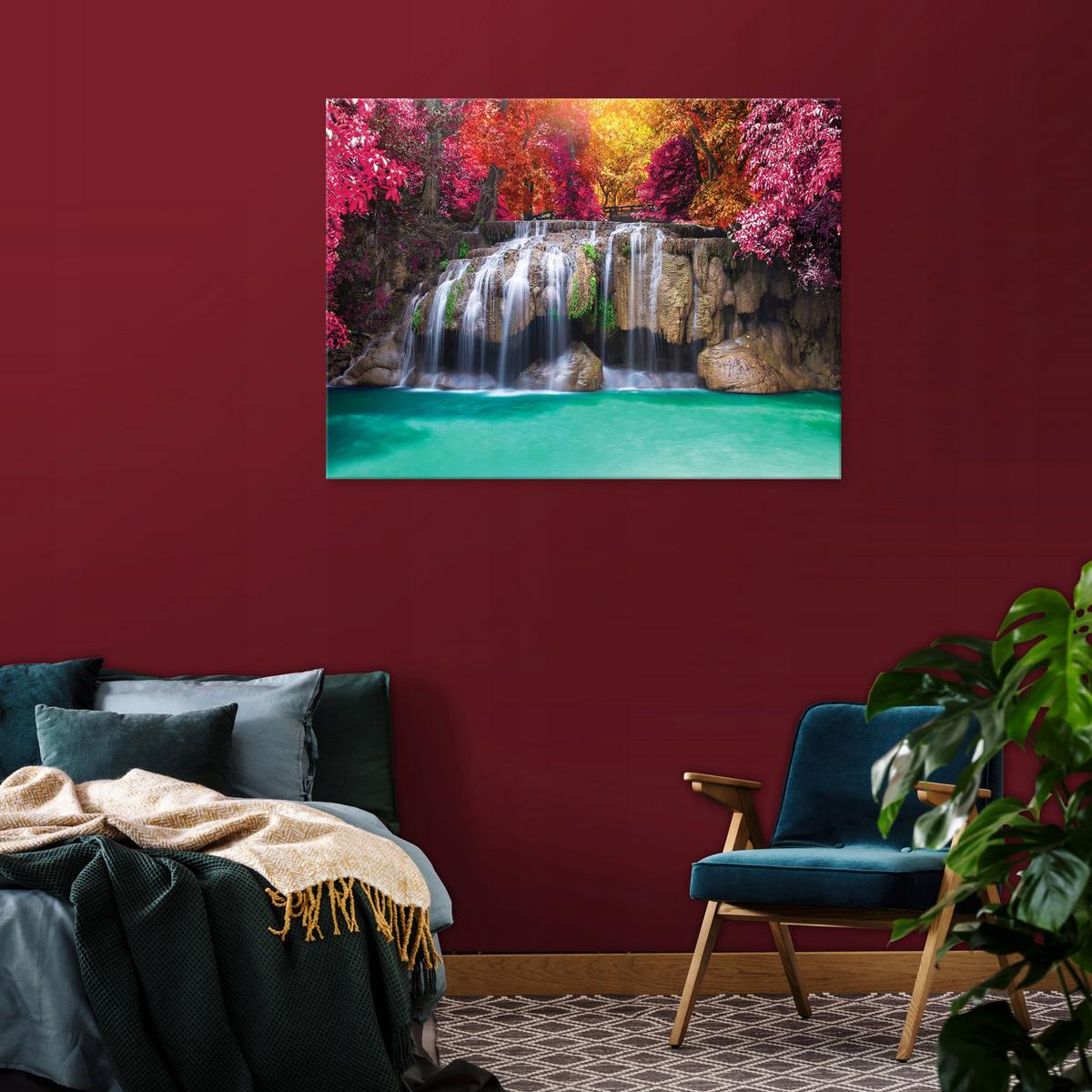 LEINWANDBILD Wasserfall Wald Bunt 120x80 cm - Multicolor, Holzwerkstoff (120/80cm) - Wallarena