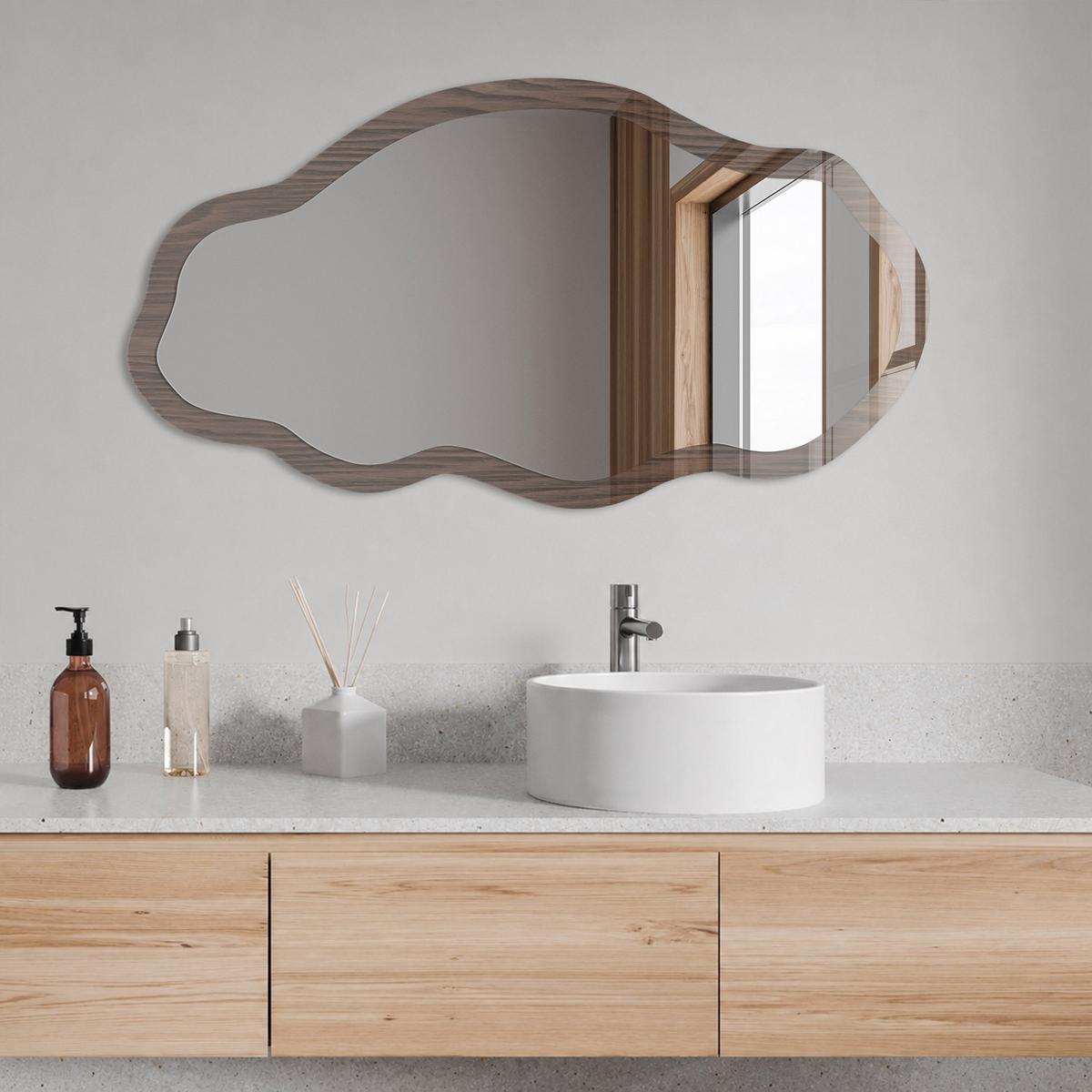 SPIEGEL 90x45 cm asymmetrisch mit Druck - Holzkonstruktion - Transparent, Glas (45/90/0.4cm) - TULUP