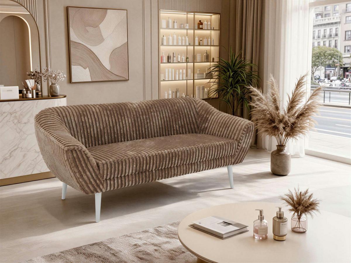 3-SITZER-SOFA PIRS - Braun Cord - Weiße Beine - Braun/Weiß, Holzwerkstoff/Textil (180/75/74cm) - MKS