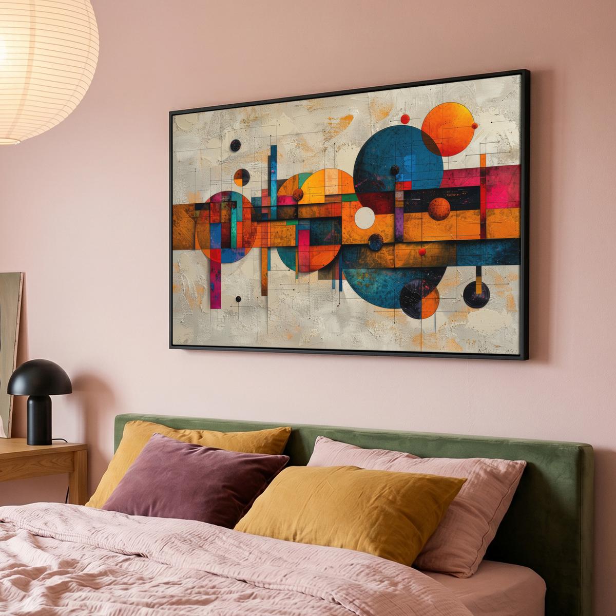 LEINWAND Bilder mit Rahmen - Vintage - Moderne Kunst - Orange - Geometrische Formen - 150x100 - Multicolor, Textil (150/100cm) - MuchoWow