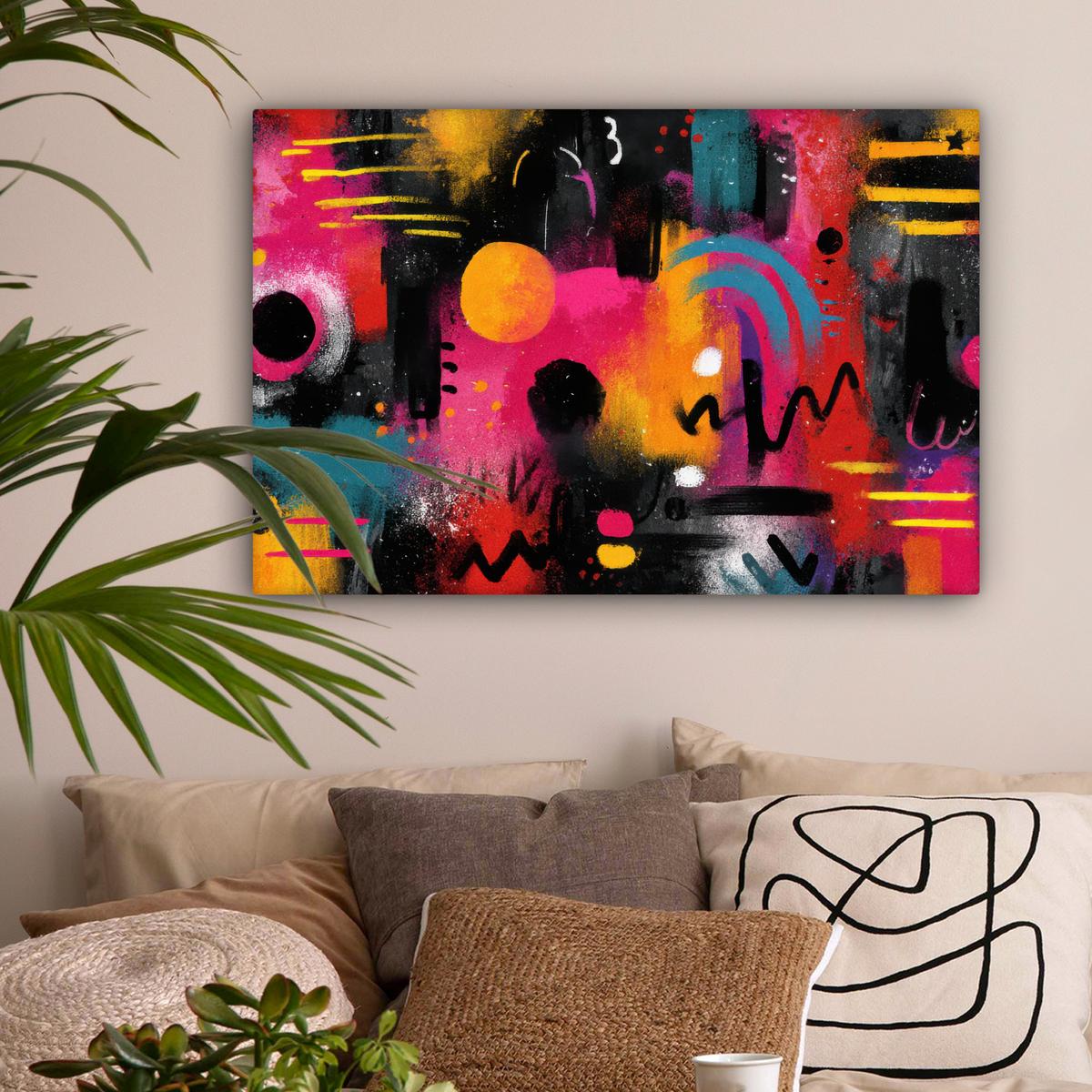 LEINWANDBILD Farbflächen - Formen - Bunt - Abstrakt Wanddeko 90x60 cm - Pink, Textil (90/60cm) - MuchoWow