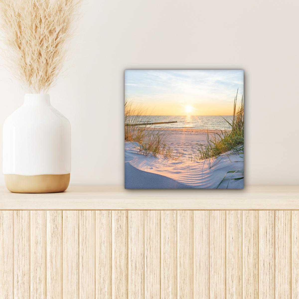 LEINWANDBILD Strand - Sonne - Düne - Gras - Sand - Horizont Deko Wohnzimmer 20x20 cm - Hellblau, Textil (20/20cm) - MuchoWow