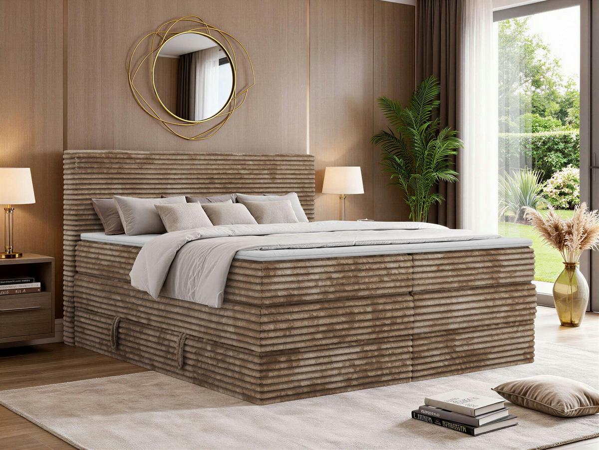 BOXSPRINGBETT TILION KING 200/200 - Braun Cord - Topper Visco - H3 - Schwarz/Braun, Kunststoff/Textil (200/200cm) - MKS