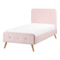 BETT mit Lattenrost 90/200 cm Samtstoff Pastellrosa Rennes - Pink, Textil (90/200cm) - Beliani