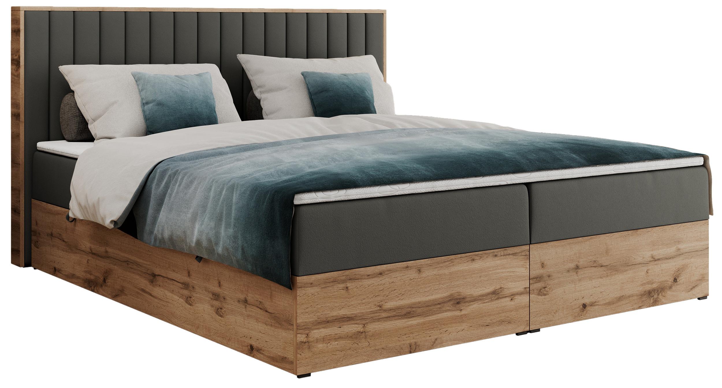 BOXBETT ALBERO 4 - 200/200 Dunkelgrau Kunstleder - H3 - Dunkelgrau, Holz/Textil (200/200cm) - MKS