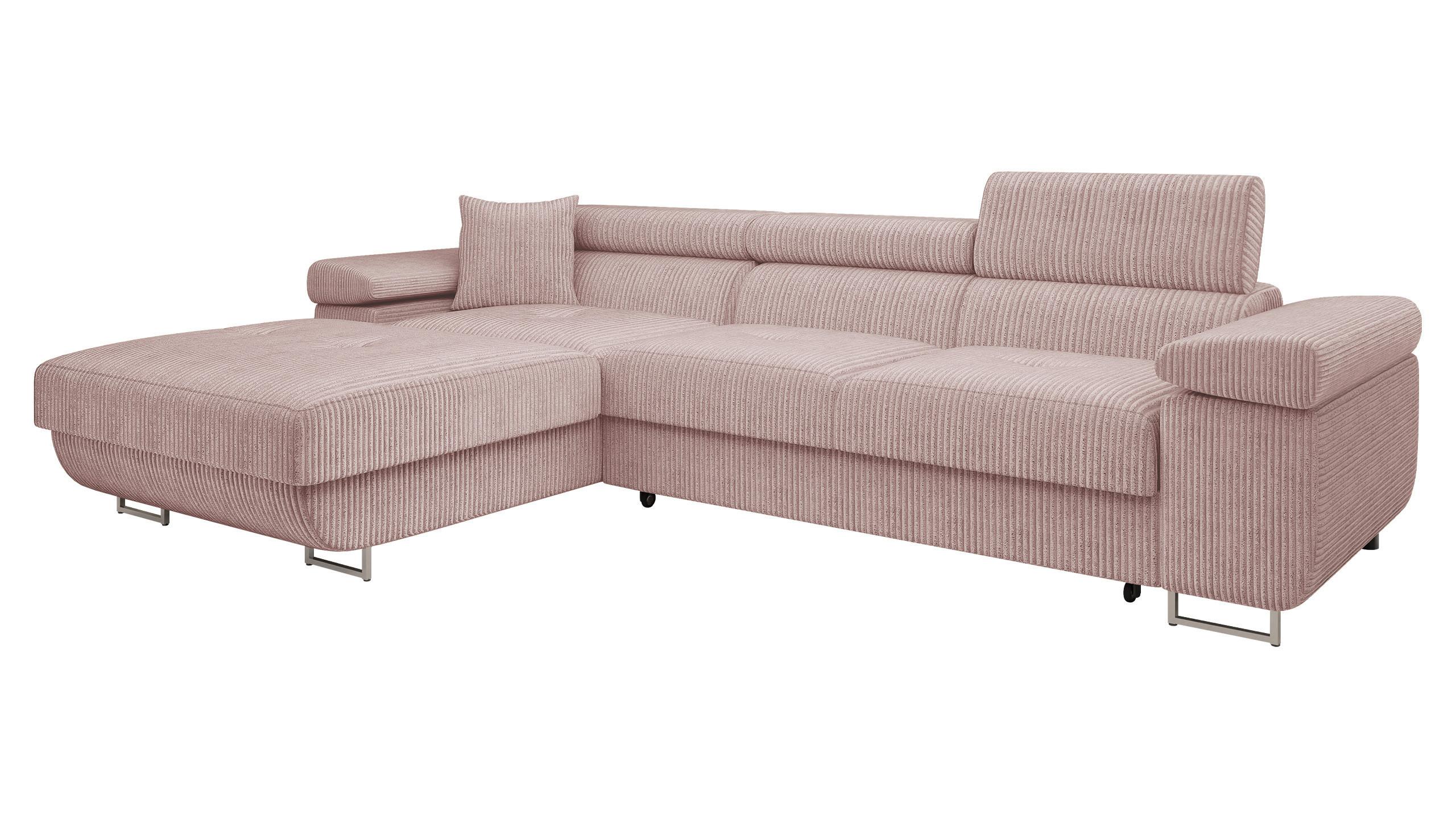 ECKSOFA Torezio Mini Cord, Seite: Links - Rosa, Holz/Textil (280/170cm) - MIRJAN24