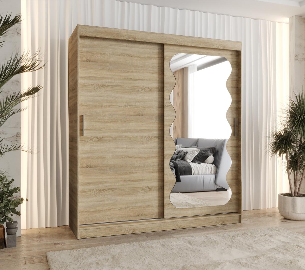 SCHIEBETÜRENSCHRANK mit Spiegel SPOTI 200/180/62 2-türig - Silberfarben/Sonoma Eiche, Holz (180/200/62cm) - MÖBEL KRYSPOL