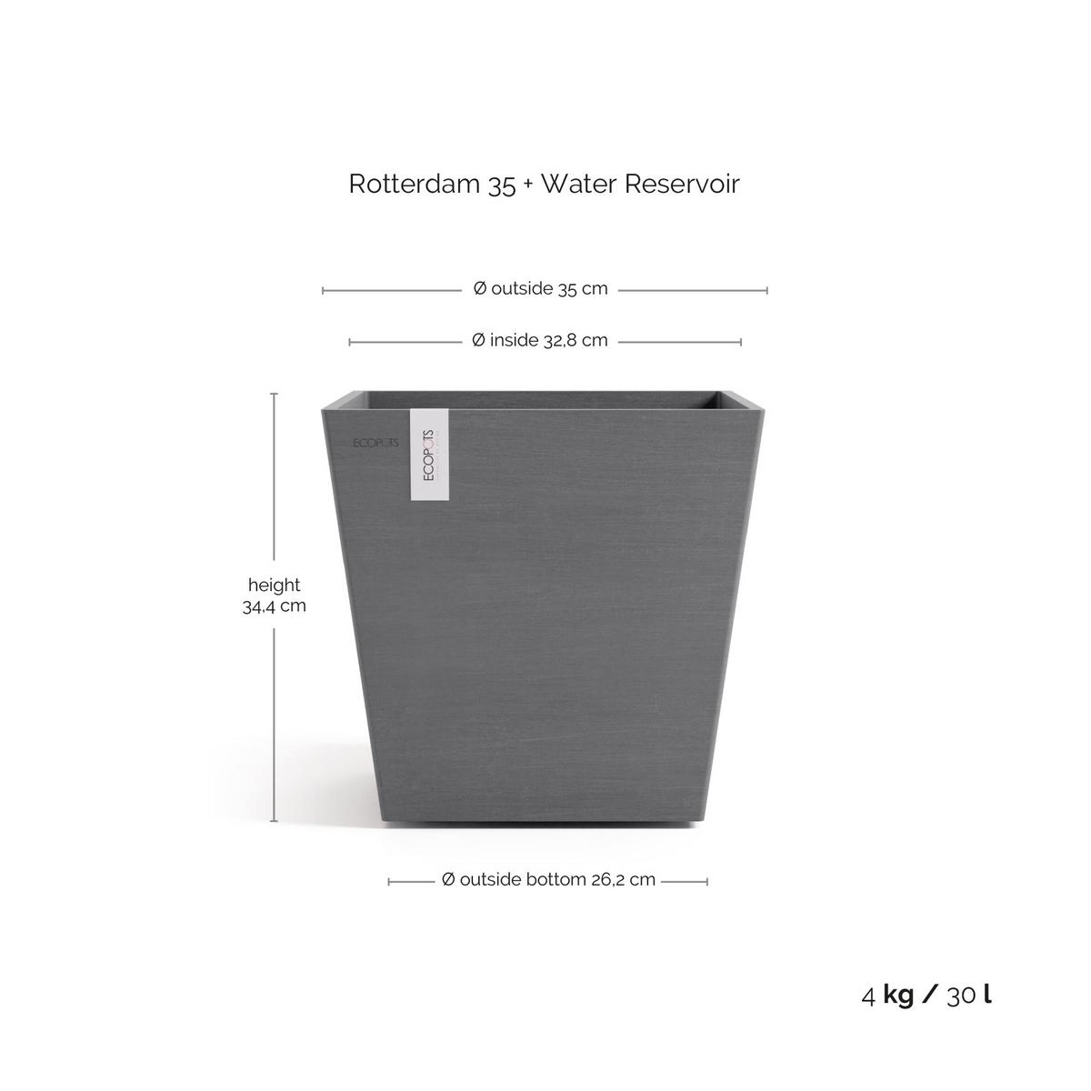 BLUMENTOPF mit Wasserreservoir Rotterdam 35/35/34,4 cm Grau - Grau, Kunststoff (35/34.4cm) - Ecopots