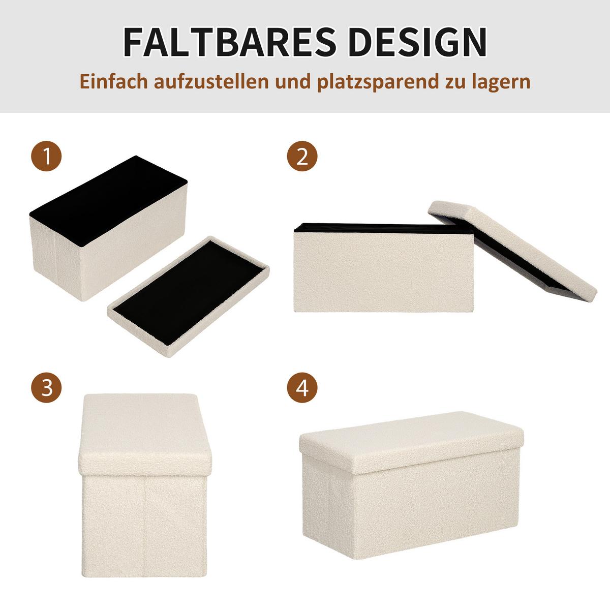 TRUHENBANK faltbar samtoptik - Weiß, Kunststoff (38/38/76cm) - HOMCOM