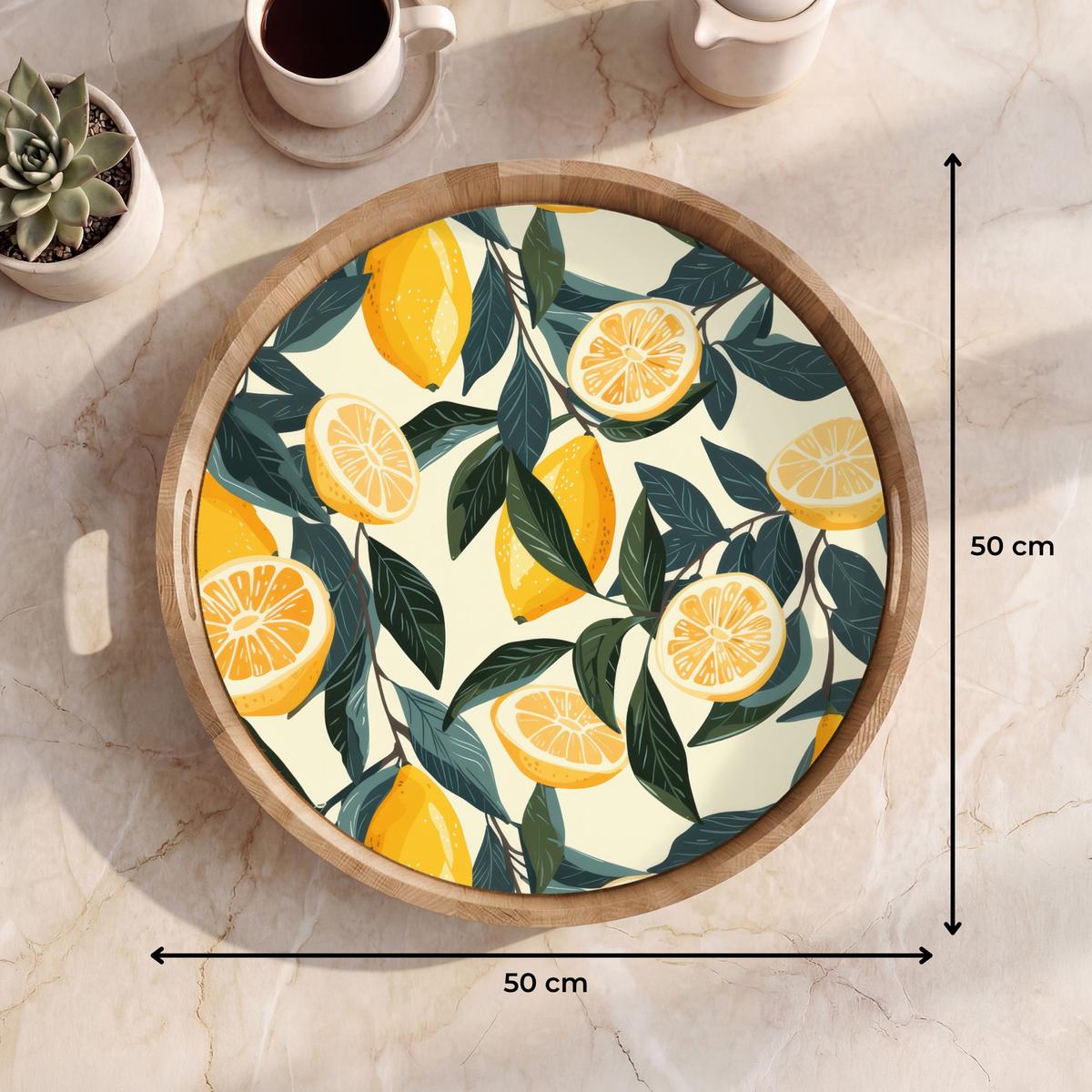 TABLETT Zitronen - Früchte - Blätter - Gelb - Grün - Beige 50x50 cm - Gelb, Holz (50/5/5cm) - OnlyWow
