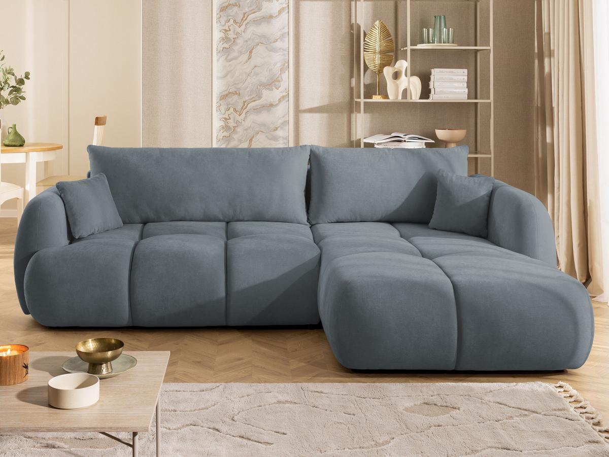 ECKSOFA Loretto aus natürlichem Dunkelgrau Webstoff mit Schlaffunktion, Bettkasten und tiefen Steppungen in Bubble-Optik - Dunkelgrau/Schwarz, Holz/Kunststoff (275/180cm) - S-Style