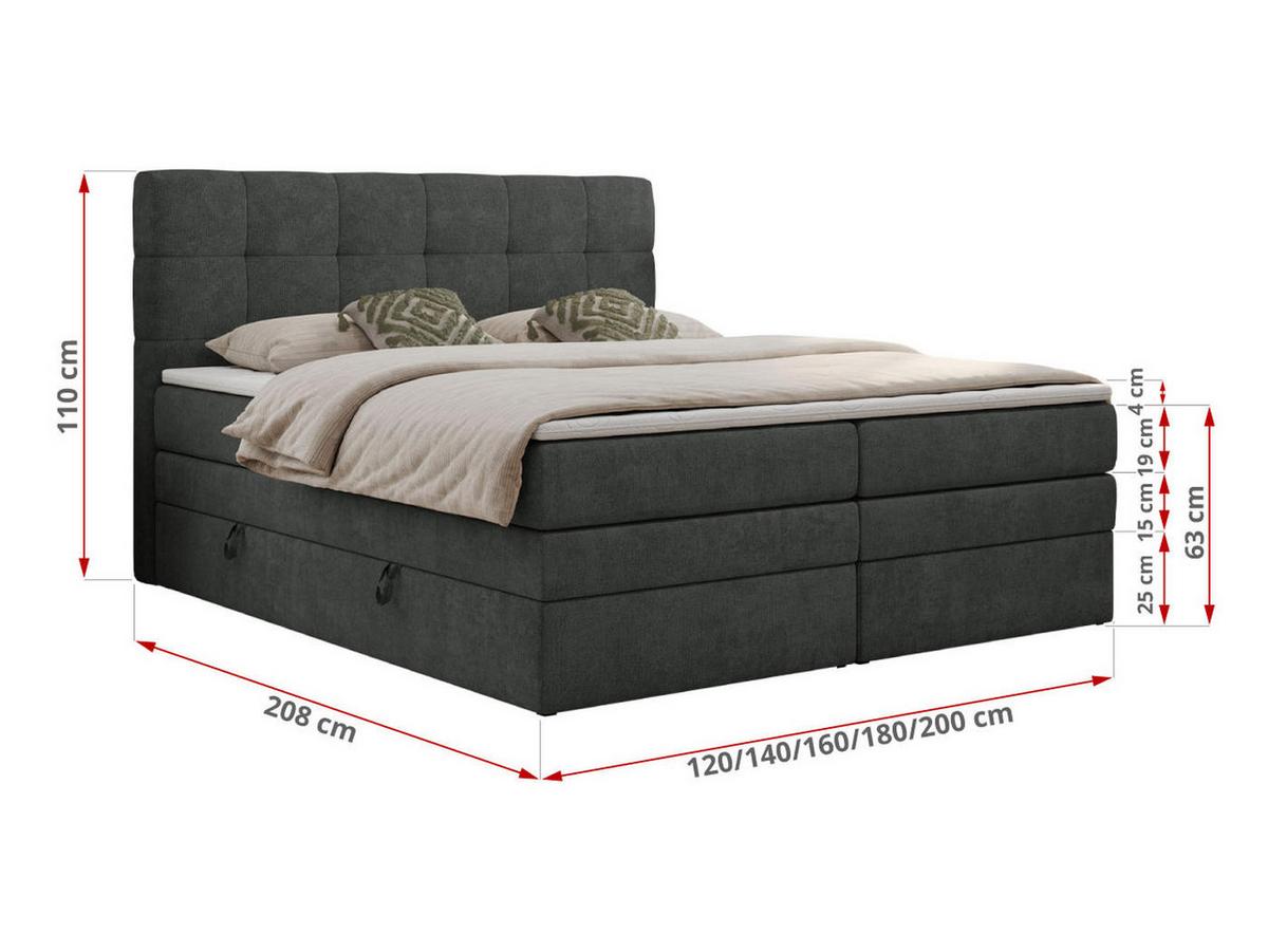 BOXSPRINGBETT LUKA KING 180/200 Dunkelgrau Struktur - H3 - Dunkelgrau, Holz/Textil (180/200cm) - MKS