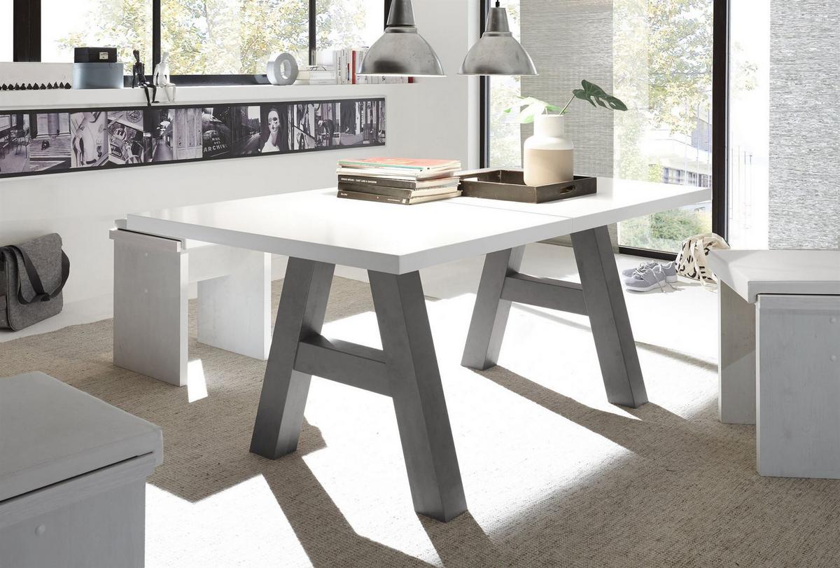 ESSTISCH ausziehbar Elia 3 140 x 90 x 75 Esszimmertisch Graphit/Weiß Matt Lack - Weiß, Holz (140/90/75cm) - 58aufmkessel