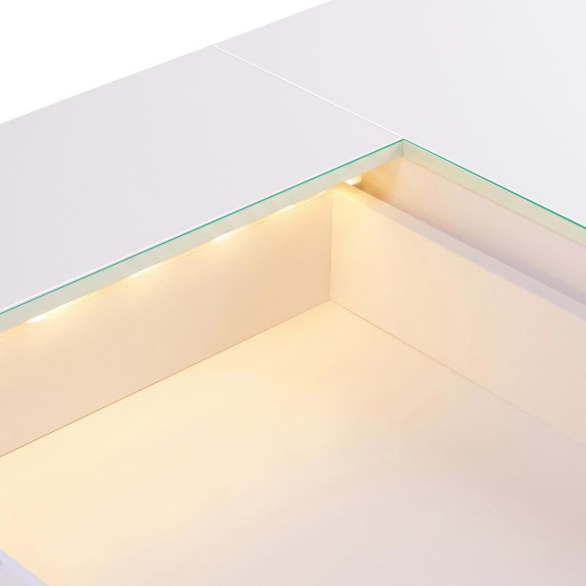 KONSOLENTISCH mit Beleuchtung LED 8 Schubladen Weiβ 120/55/81 CM - Weiß, Glas/Holzwerkstoff (55/120/81cm) - VANITII