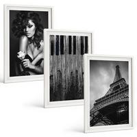 BILDER SET 3er Set - 40x60 cm Weißer Rahmen - Porträt einer Frau mit einer Eiffel-Rose - Weiß, Kunststoff (40/60cm) - TULUP
