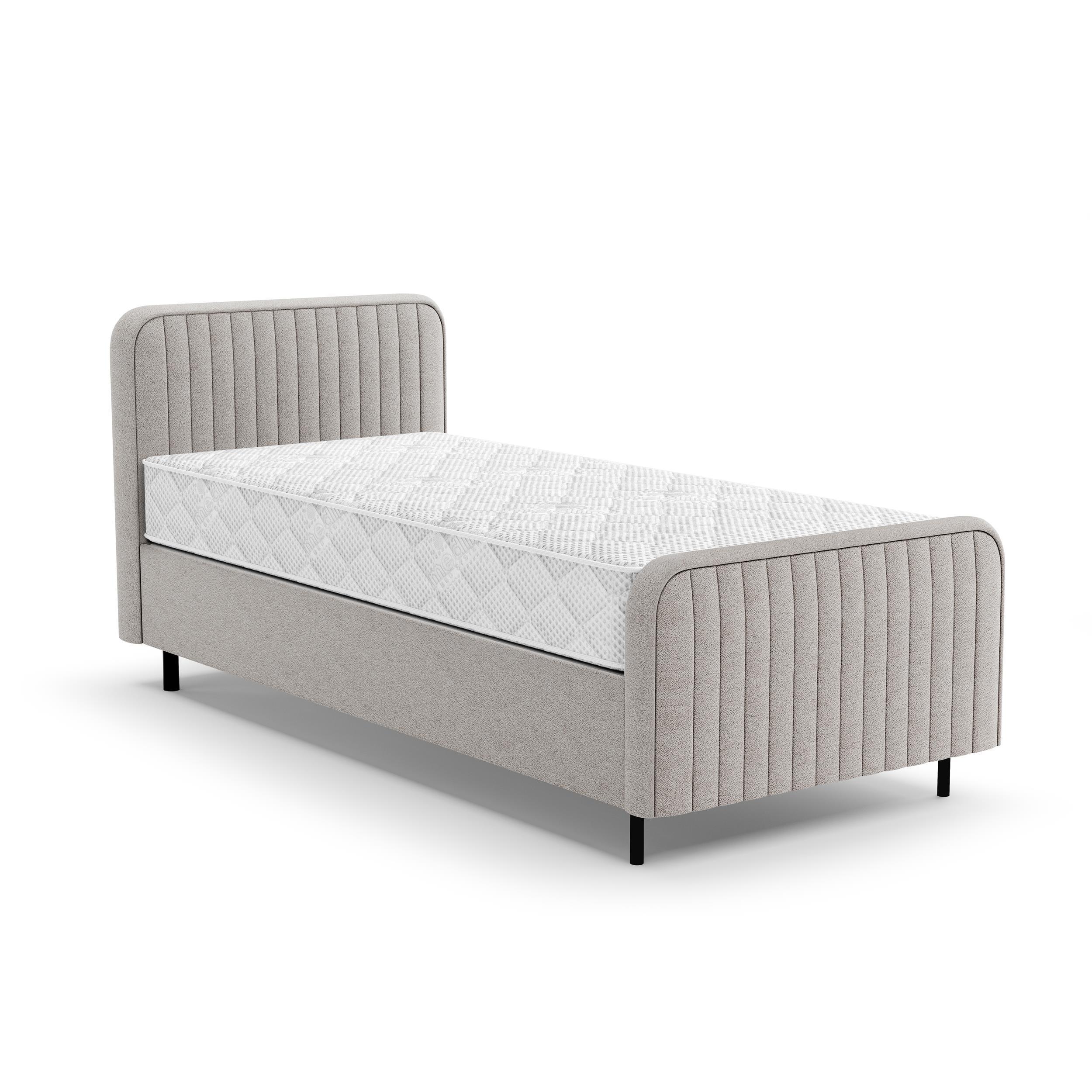 POLSTERBETT Lami 90x200, Einzelbett mit Bettkasten und Taschenfedernmatratze 20 cm, Dunkelbeige - Sandfarben/Schwarz, Textil/Metall (90/200cm) - Beautysofa
