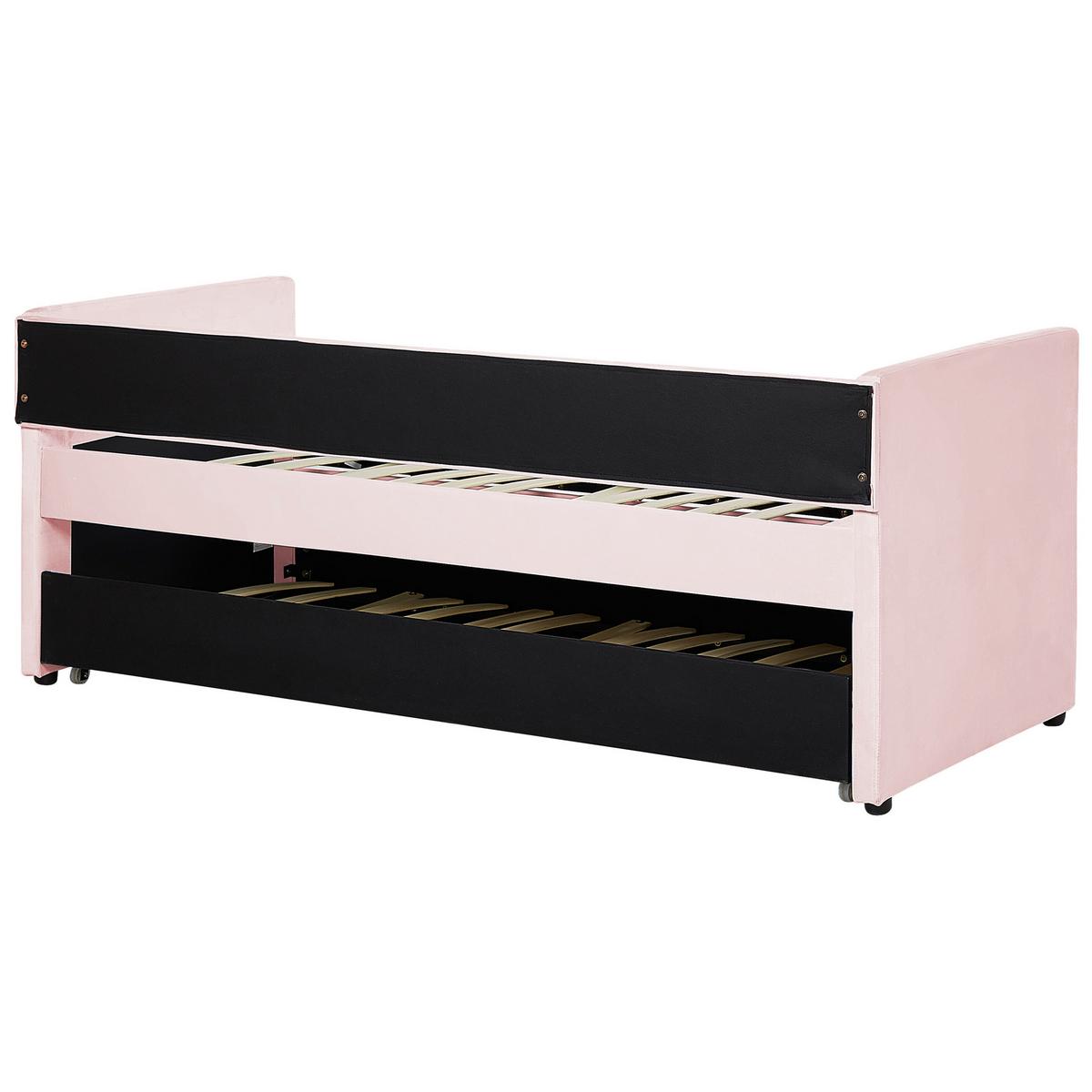 AUSZIEHBETT Samtstoff 90/200 cm Pastellrosa Troyes - Pink, Textil (90/200cm) - Beliani