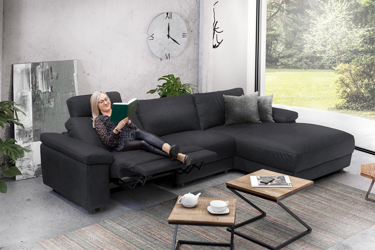 ECKSOFA XL MOTORISCHER RELAXFUNKTION LOLA Schwarz Webstoff Relaxfunktion - Schwarz, Textil (304/178cm) - KAWOLA