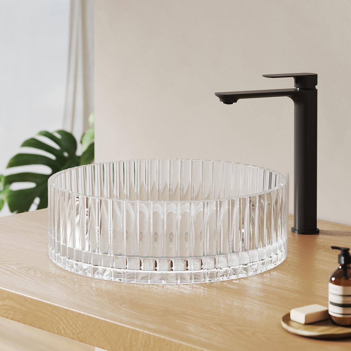 WASCHBECKEN Klarglasspüle Weiß Ø40 / 12 cm - Weiß, Glas (40/12/40cm) - EMKE