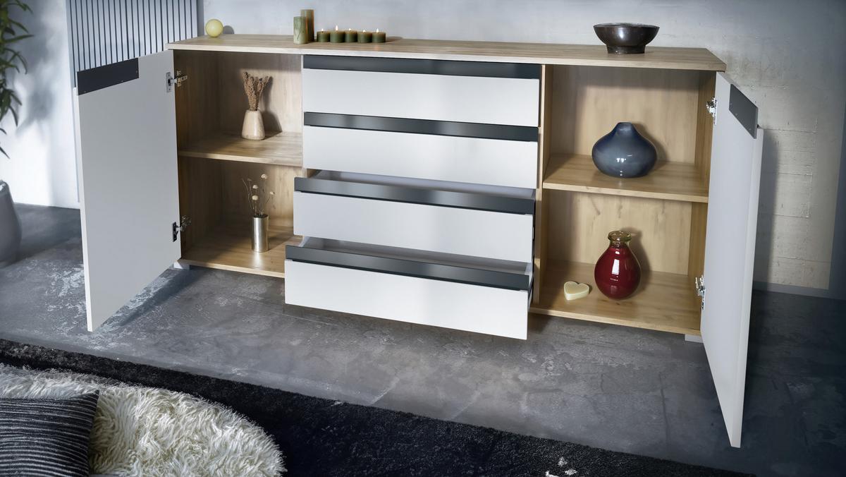 SIDEBOARD Sylt Grau Hochglanz / Anthrazit matt - Grau, Holzwerkstoff (166.5/75.5/35cm) - Vladon