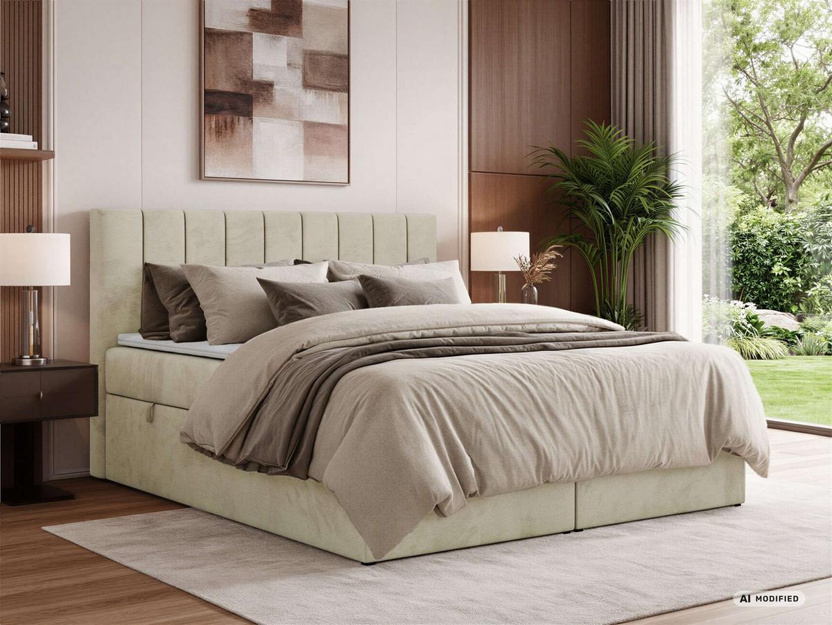 BOXBETT ALVER 200/200 - Beige Velvet - Topper T25 - H3 - Beige/Schwarz, Kunststoff/Textil (200/200cm) - MKS