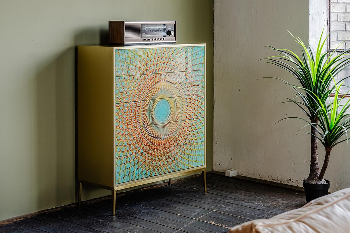 HIGHBOARD LAGO Grün Holz - Goldfarben/Grün, Holz/Metall (100/120/40cm) - KAWOLA