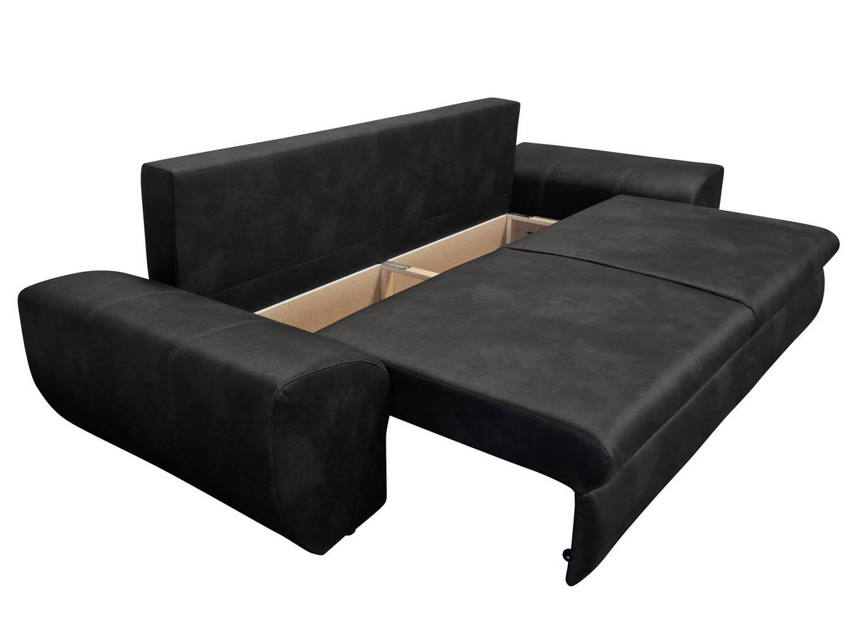BIG-SOFA mit Schlaffunktion, Bettkasten, Wellenunterfederung B275/T98/H90 cm, Liegefläche 148x194 cm, Mikrofaser Leder-Optik Vintage Schwarz / 18010 - Schwarz, Kunststoff/Textil (275/90/98cm) - luma-home