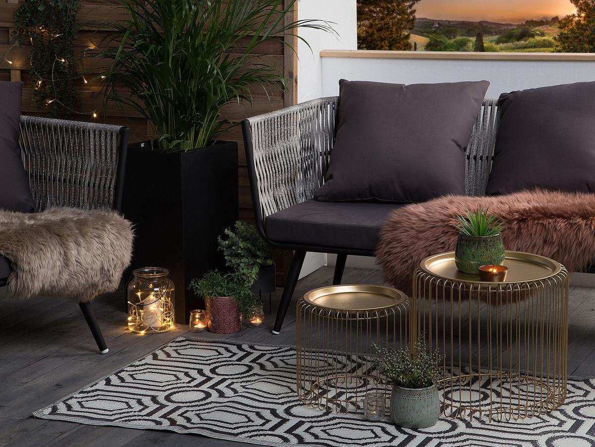 OUTDOOR-TEPPICH Bidar 180/90 cm - Schwarz, Kunststoff (90/180cm) - Beliani