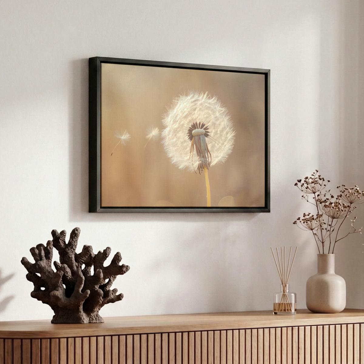LEINWAND Bilder mit Rahmen - Löwenzahn - Beige - Natur - Blume - 30x20 - Hellbraun, Textil (30/20cm) - MuchoWow