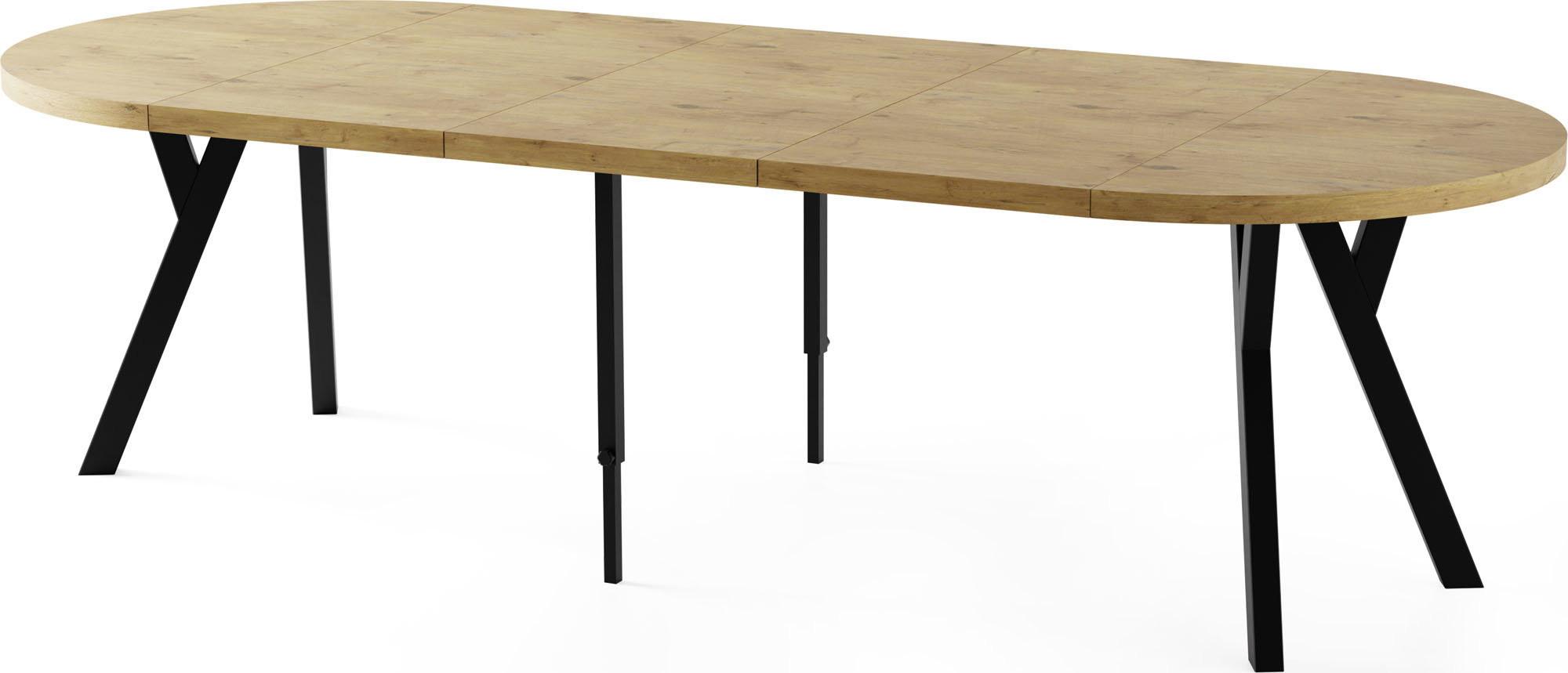 ESSTISCH Twixy XXL groß rund oval ausziehbar, Eiche Hell Braun 100-250/100/76 cm - Eichefarben/Schwarz, Holz/Holzwerkstoff (100/250/76cm) - WFL GROUP