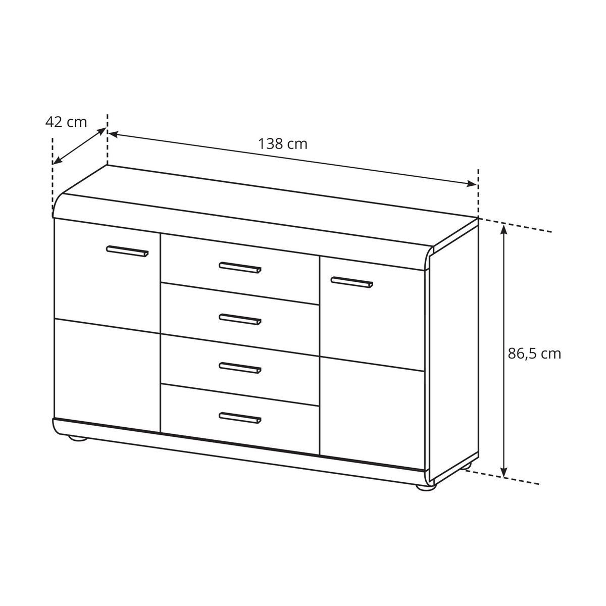 SIDEBOARD LEGAME 140/87/42 cm mit 4 Schubladen und 2 Türen Sonoma Eiche - Sonoma Eiche, Holzwerkstoff (140/87/42cm) - MASSENO