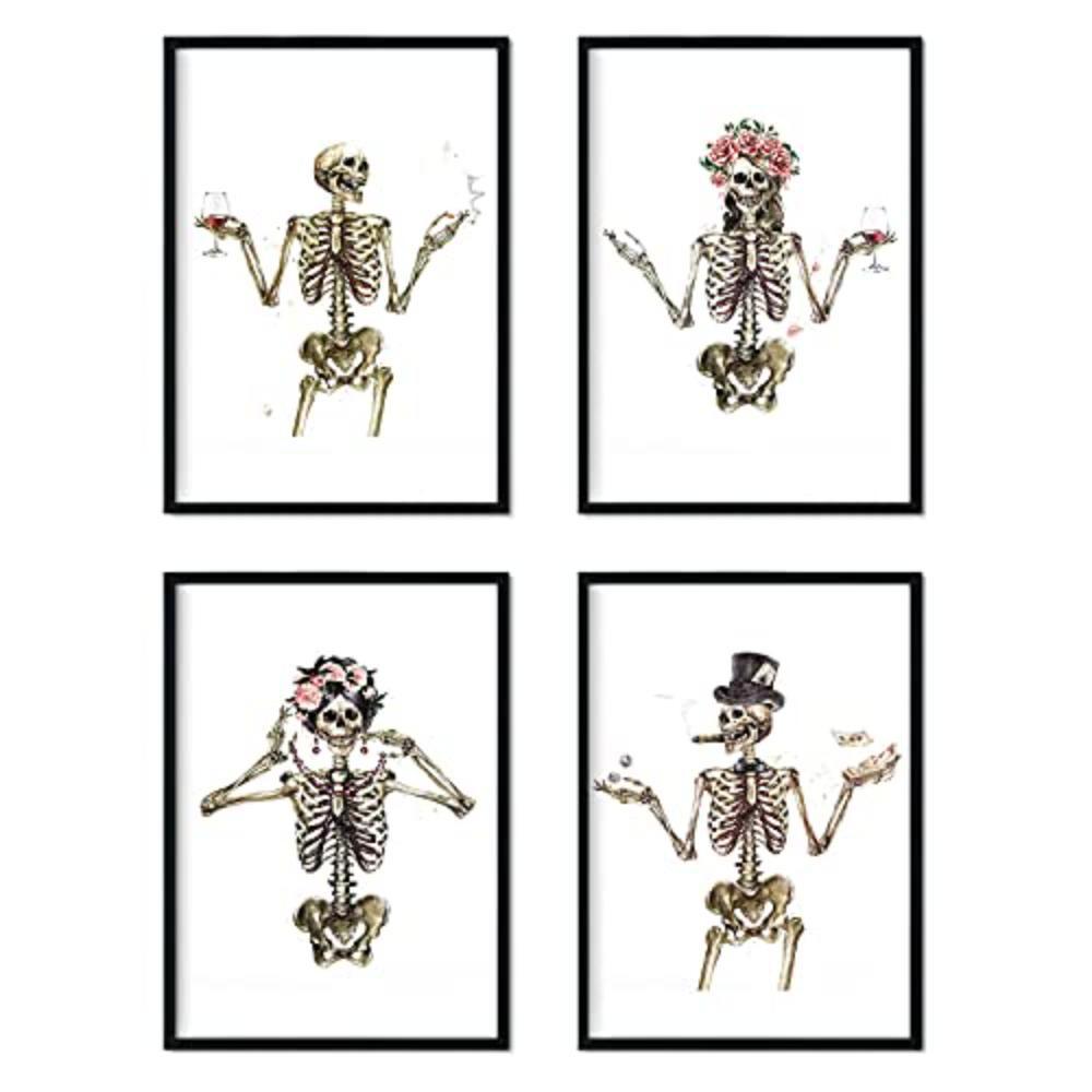 POSTER Set mit 4 „Vier kostümierten Skelette“ Bildern von Schädel A3 Rahmenlos - Klar, Papier (29.7/3cm) - Nacnic