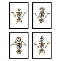 POSTER Set mit 4 „Vier kostümierten Skelette“ Bildern von Schädel A3 Rahmenlos - Klar, Papier (29.7/3cm) - Nacnic