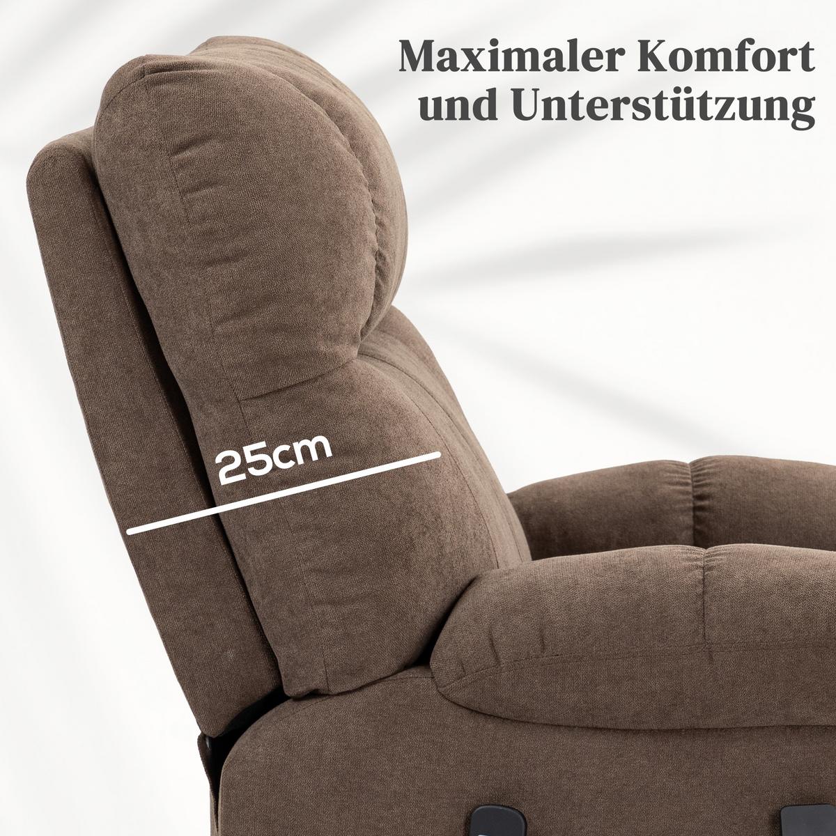 FERNSEHSESSEL mit Aufstehhilfe, Braun - Schwarz/Braun, Textil/Metall (95/109/91cm) - HOMCOM