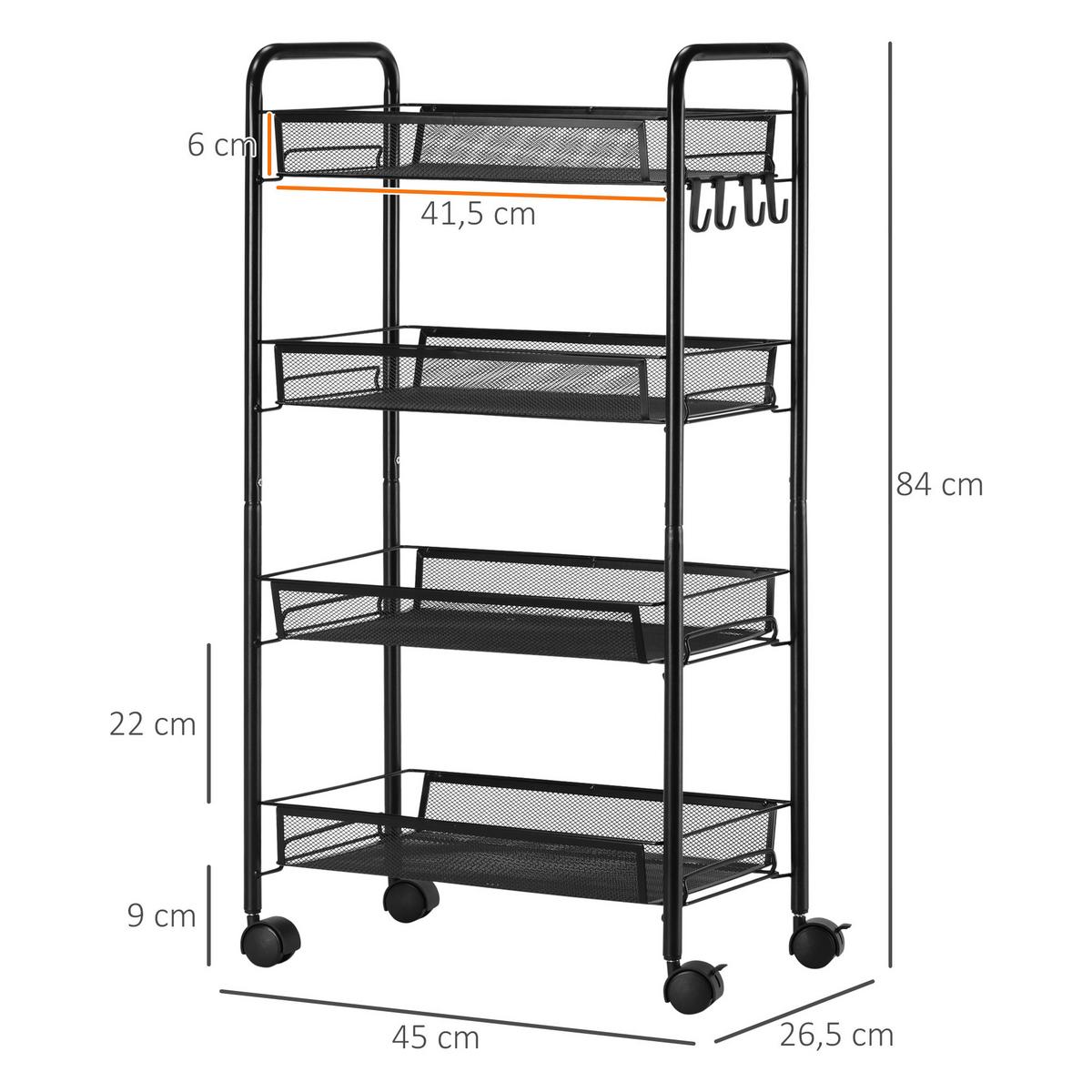 SERVIERWAGEN abnehmbar, Stahl, Schwarz - Schwarz, Metall (26.5/84/45cm) - HOMCOM