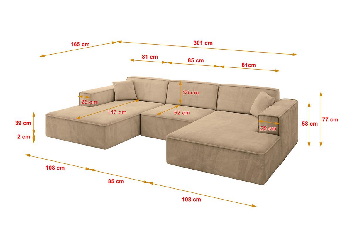 WOHNLANDSCHAFT IREA-U1-v4 - 301x165x77 cm Beige - Beige, Holzwerkstoff/Textil (301/77/165cm) - ALTDECOR