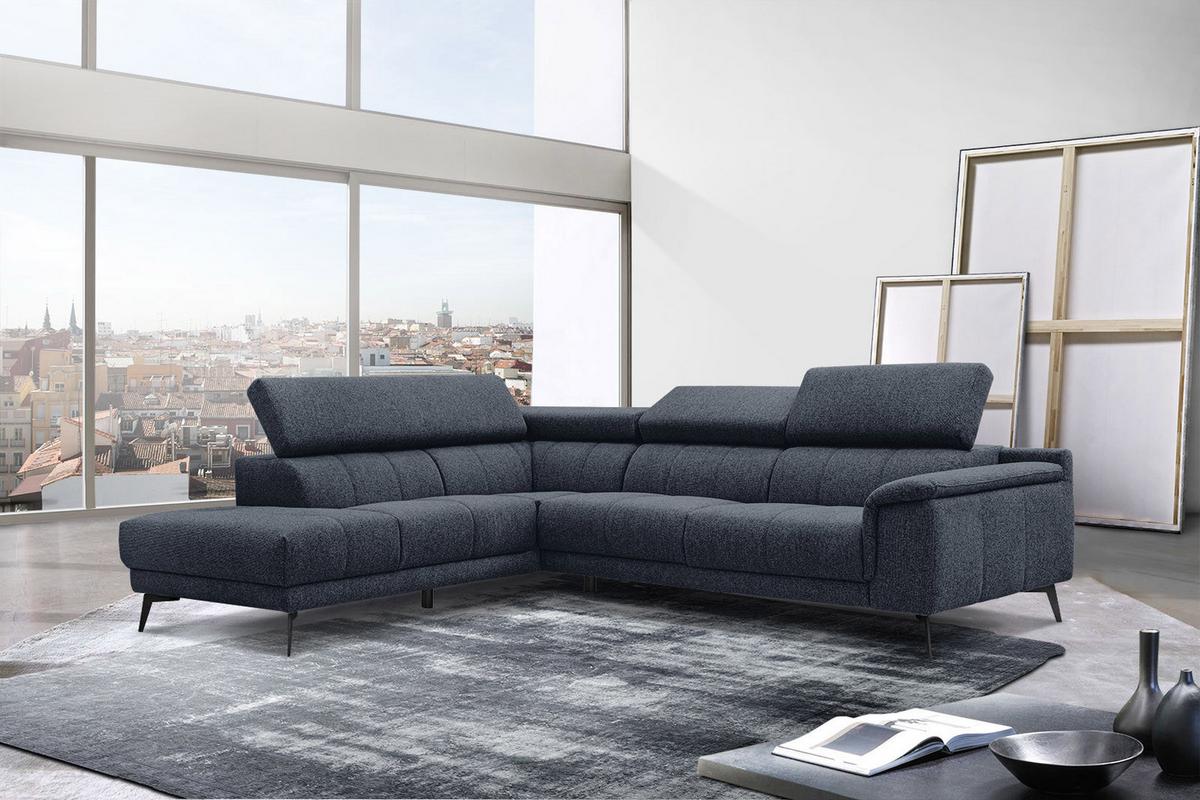 ECKSOFA FIERO 5-Sitzer, dunkelblau - Schwarz/Dunkelblau, Holzwerkstoff/Textil (158/269cm) - Wozimo