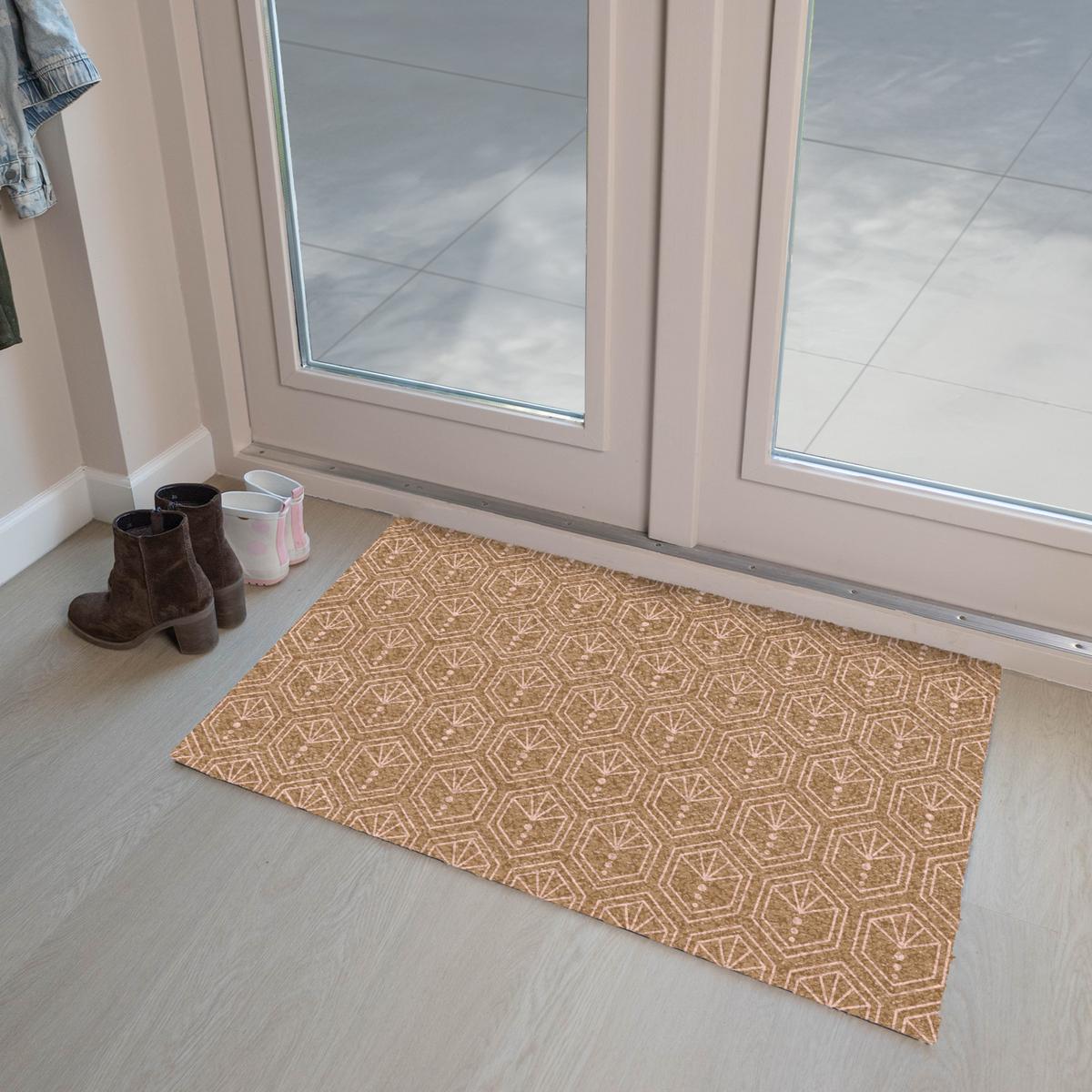 FUSSMATTE Braun - Rosa - Geometrisch - Gemustert Türmatte 90x60 cm - Braun, Kunststoff (90/0.4cm) - MuchoWow