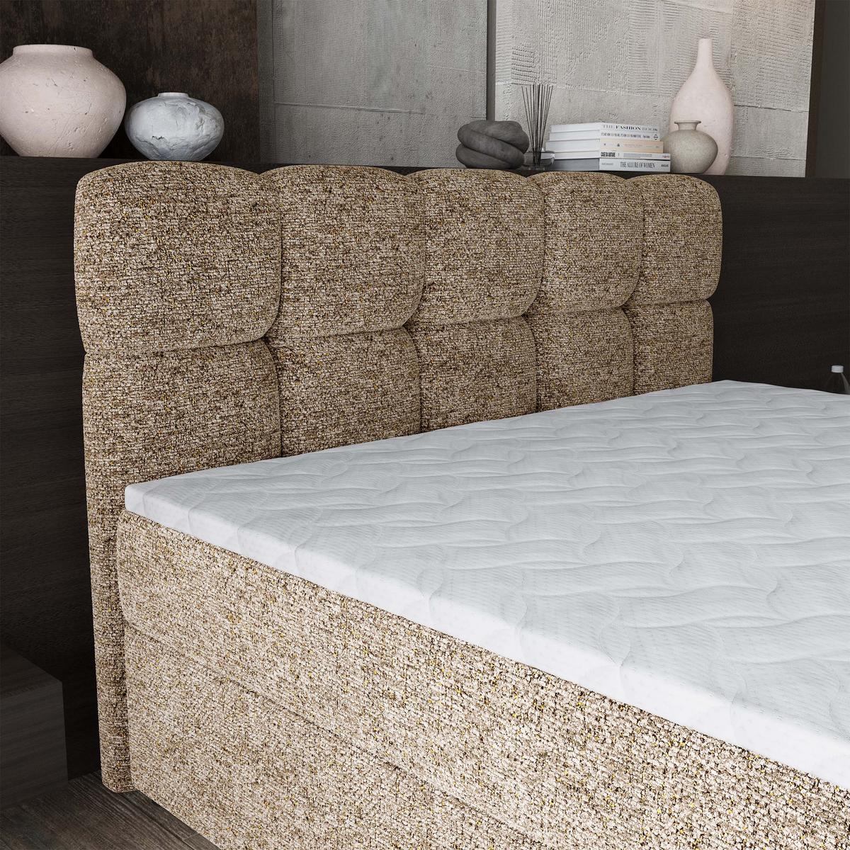 BOXBETT BRUME 160x200 cm mit Matratze und Topper, H2+H3 - Beige - Beige, Holz (160/200cm) - MASSENO